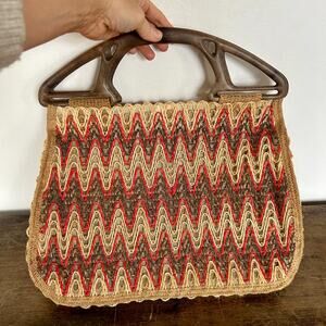 Vintage 70's Spanish Boho Woven Purse | Top Handle Bag | Made in Spain